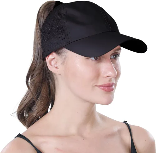 Vista 4 de Gorra de béisbol para mujer, con espalda descubierta, malla y pelo rizado, ajustable, gorra de camionero, de secado rápido