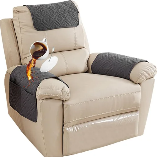 Vista 41 de Funda para Reposabrazos de Sofá, Funda para Reposacabezas de Silla Reclinable, Funda de Sillón con Bolsillos, Protector de Muebles Acolchado Beige