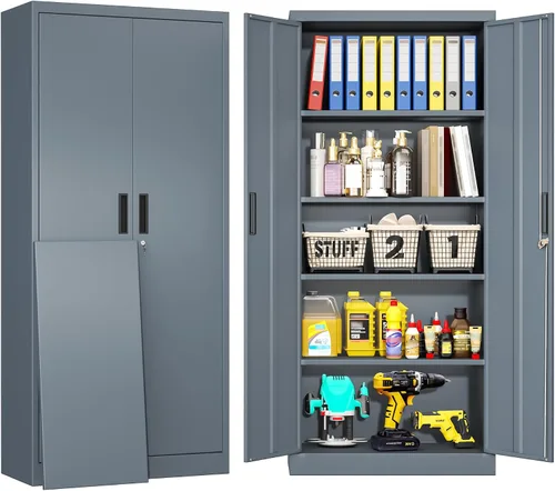 Vista 15 de BESFUR Gabinete de almacenamiento de metal, gabinete de almacenamiento de 71 pulgadas de alto con 5 estantes ajustables, gabinetes de metal
