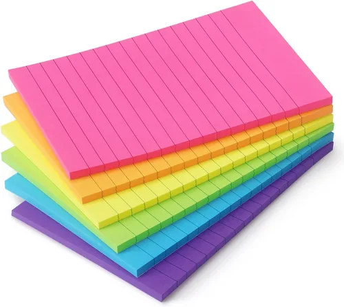 Vista 2 de Early Buy - Blocs de notas adhesivas con líneas 4x6, notas autoadhesivas de 6 colores brillantes, 6 blocs, 45 hojas/bloc
