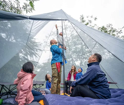 Vista 3 de KAZOO - Tienda de campaña familiar grande, impermeable, tipi, tiendas con habitación de 8 personas, tienda de tipi, armado instantáneo, Blanco sucio