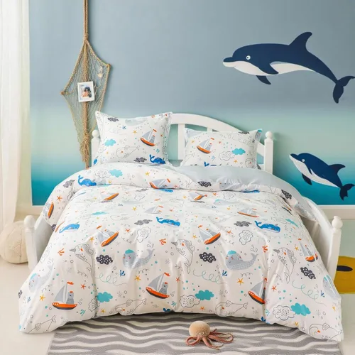 Vista 19 de Simple&Opulence Funda de edredón 100% algodón orgánico para niños y adolescentes, funda de edredón suave de 3 piezas con cierre de cremallera, juego