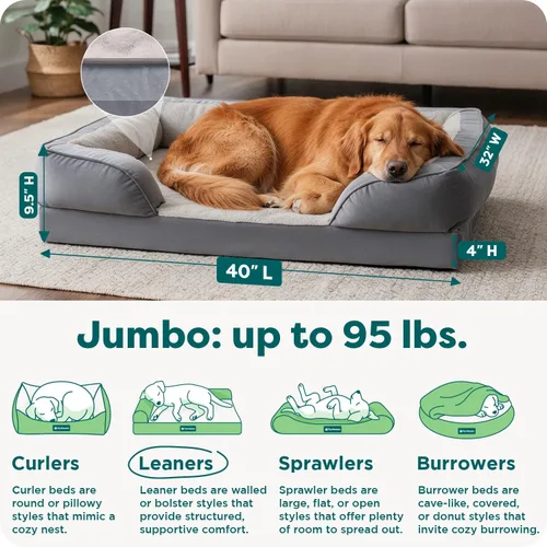 Vista 3 de Furhaven Cama de espuma viscoelástica para perros grandes con refuerzos extraíbles y funda lavable, para perros de hasta 95 libras - Sofá de Gris