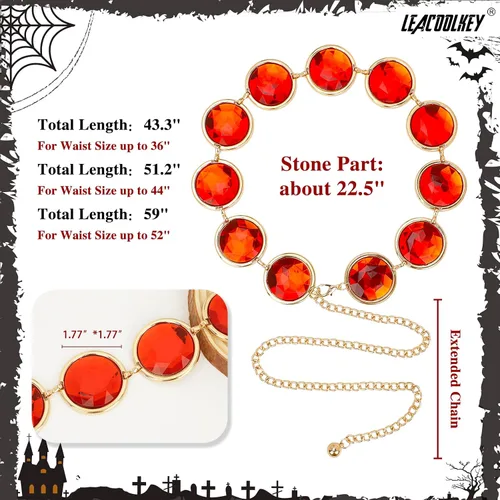 Vista 5 de LEACOOLKEY Women Anime Cosplay Chain Belt Red Stone Gold Waist Belt for Halloween Adjustable