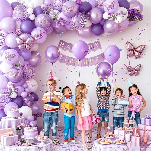 Vista 3 de Decoraciones de fiesta de mariposas con telón de fondo de arco de globos