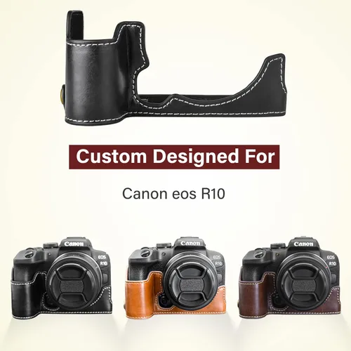 Vista 2 de Rieibi Funda EOS R10 - Media funda de piel sintética de calidad para cámara sin espejo Canon EOS R10 - Negro