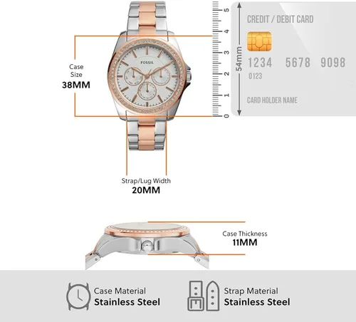 Vista 3 de Fossil Janice BQ3420 Reloj multifunción de dos tonos de acero inoxidable