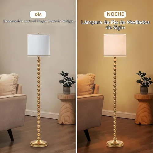 Vista 2 de EUO Lámpara de pie dorada de 64.5 pulgadas para sala de estar, lámparas de pie de bambú doradas para dormitorio, lámpara alta y delgada