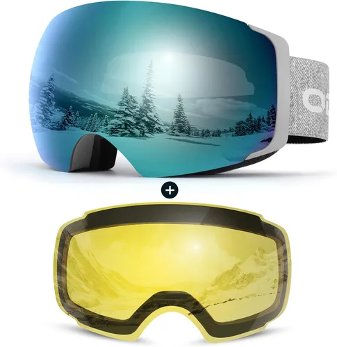 Vista 12 de Odoland Gafas de esquí magnéticas, 2 lentes intercambiables antivaho para Negro