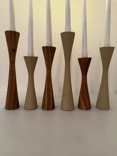 Vista 5 de Portavelas grandes y cónicos Geo de madera, candelabros cónicos y moderno candelabro decorativo para mesa, mantel de boda, fiesta, regalo