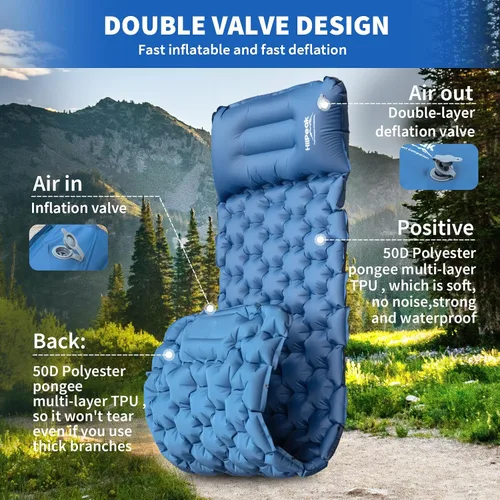 Vista 5 de HiiPeak Colchoneta de dormir para campamento: colchoneta inflable ultraligera con bomba de pie y almohada integradas, colchón de aire compacto