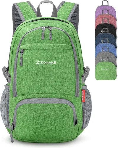 Vista 8 de ZOMAKE Mochila plegable ultraligera de 10 litros, mochila plegable pequeña, resistente al agua, mochila plegable para mujeres y hombres (negro-A1)
