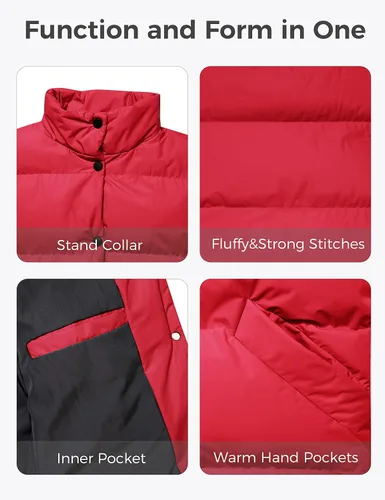 Vista 6 de Wantdo Chalecos acolchados para mujer, chaleco de invierno grueso, chaleco de burbujas cálido, abrigo de invierno