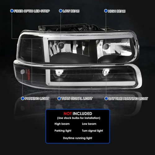 Vista 4 de SPEC-D TUNING Faros delanteros de barra LED negros + luces de parachoques compatibles con Chevy Silverado 1999-2002 Tahoe Suburban 2000-2006
