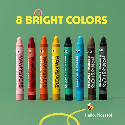 Vista 6 de Honeysticks Crayones jumbo (paquete de 8) – Crayones no tóxicos – Cera de abeja 100% pura y colores de grado alimenticio – 8 colores brillantes