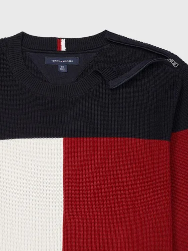 Vista 3 de Tommy Hilfiger Suéter de cuello redondo con bandera adaptable para hombre con cierre de cremallera