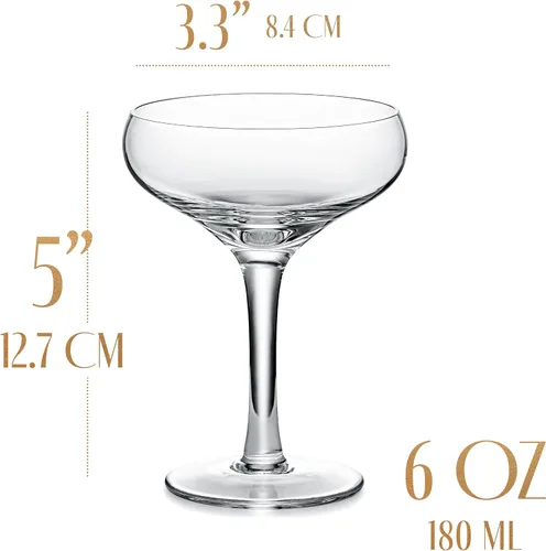 Vista 4 de GLASSIQUE CADEAU Vasos franceses pequeños de champán vintage Juego de 4 vasos de cóctel clásicos de cristal de 6 onzas – Martini, sidecar
