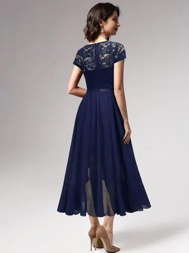 Vista 4 de Miusol - Vestido largo elegante para mujer, con volantes, encaje y cuello en V, ideal para damas de honor