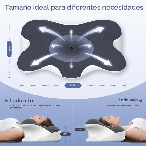 Vista 3 de Almohada cervical para aliviar el dolor de cuello, almohada cervical de espuma viscoelástica para dormir, almohada ortopédica de apoyo para el Gris