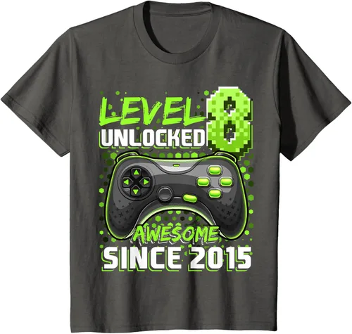Vista 72 de Level 8 Unlocked Awesome 2015 Video Game 8th Birthday Boy T-Shirt, Negro