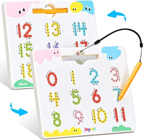 Vista 10 de JoyCat Juego de tableros magnéticos de letras y números para trazar, tablero doble cara de alfabeto y números para niños pequeños, práctica de ABC
