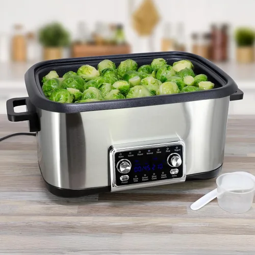 Vista 2 de Olla múltiple de lujo 12 en 1 de 8 cuartos con función Sous Vide, olla a presión eléctrica programable con olla antiadherente, tapa de vidrio