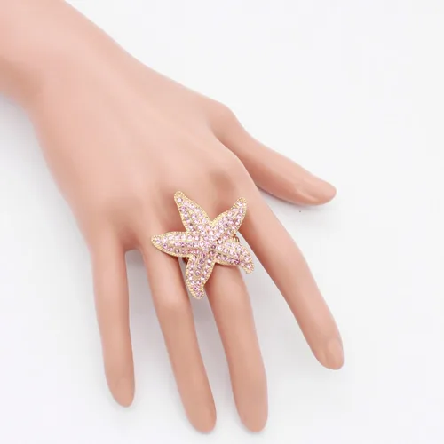 Vista 3 de Lavencious Anillo elástico con diseño de estrella de mar para mujer, talla 7-9
