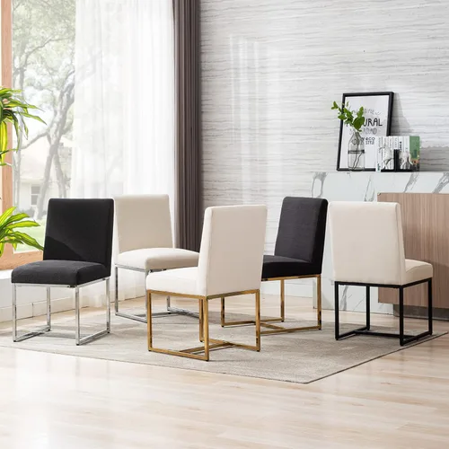 Vista 5 de Juego de 4 sillas de comedor modernas de tela, sillas de comedor tapizadas de lino, silla de cocina sin brazos de mediados de siglo con patas