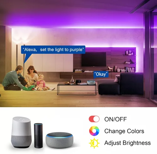 Vista 3 de VOLIVO - Tira de 5,050 luces led RGB, WiFi, 65.6 pies, compatible con Alexa y Google Home, cambia color, sincroniza música por voz, con aplicación