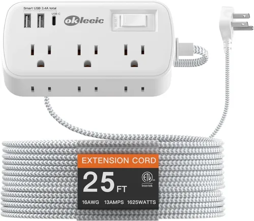 Vista 12 de Regleta de alimentación con protección contra sobretensiones PD de 20 W USB C, regleta de alimentación para viajes con 3 puertos USB (1 USB C) y 6