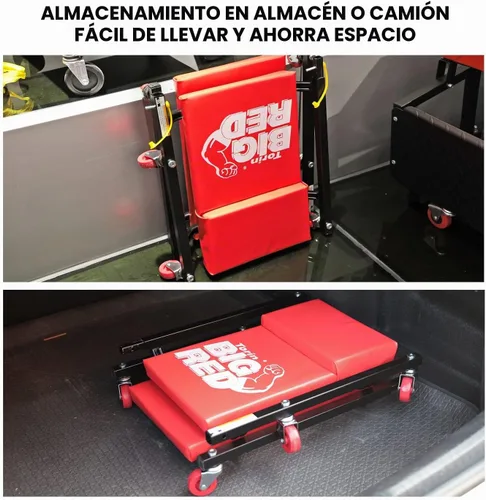 Vista 4 de BIG RED 36" Creeper Acolchado de Garaje/Taller de 2 Piezas con Ruedas, Carrito de Mecánico con Reposacabezas y 6 Ruedas, Rojo TR7565R Torin