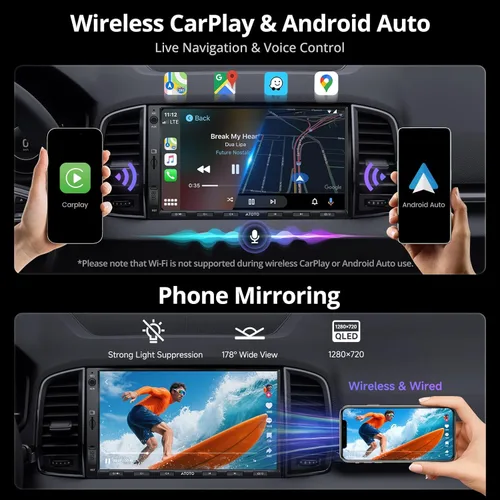 Vista 3 de ATOTO A5L - Estéreo de coche doble DIN Android de 7 pulgadas, CarPlay inalámbrico y Android Auto, conexión Wi-Fi/Bluetooth/USB, radio de coche