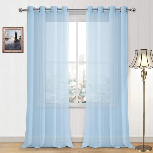 Vista 54 de DWCN Cortinas traslúcidas color verde frijol para sala de estar y dormitorio - Cortinas voile con aspecto de lino sintético con ojales en la parte