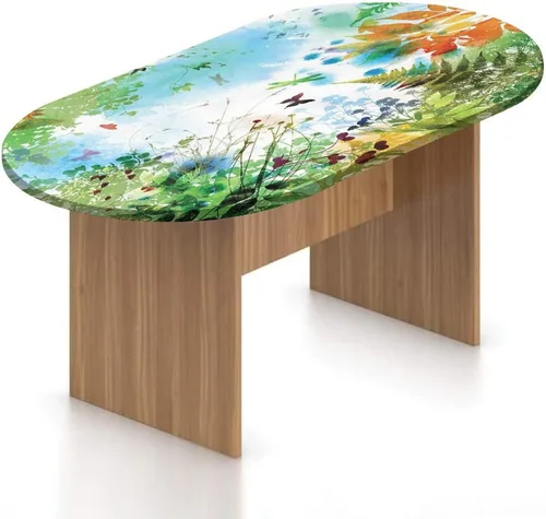 Vista 12 de Mantel ajustable ovalado, mantel ajustable de poliéster elástico con libélula, plantas naturales, césped, flores silvestres, efectos de pincel, se