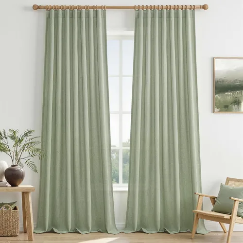 Vista 18 de Cortinas translúcidas de lino beige blanco de 84 pulgadas de largo, 2 paneles, cortinas modernas con filtrado de luz y privacidad, riel de techo
