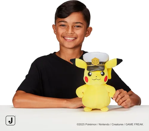 Vista 2 de Pokemon Capitán Pikachu de peluche - Pikachu de 8 pulgadas de felpa suave con sombrero de Capitán y detalles auténticos