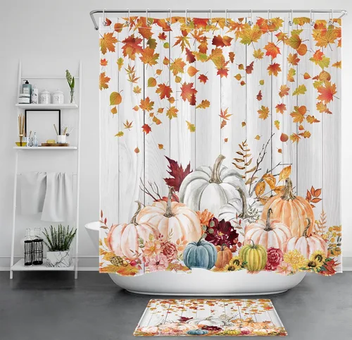 Vista 23 de LB Cortina de ducha espeluznante de Halloween, lindo fantasma en flores, árbol negro, luna llena, cortinas de ducha para baño, tela de poliéster