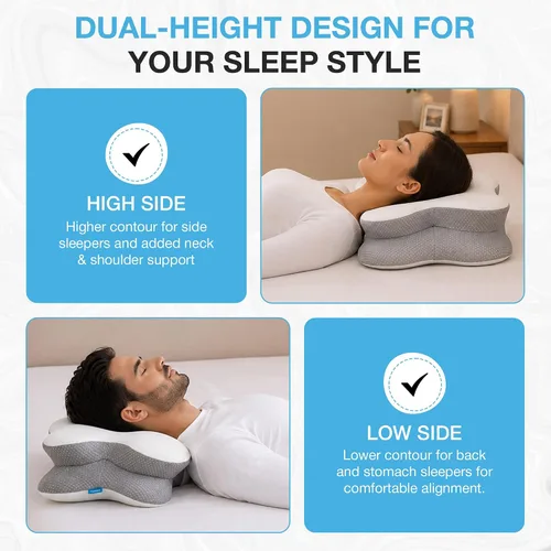 Vista 3 de Almohada ergonómica de espuma viscoelástica cervical, contorno de Gris