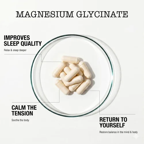 Vista 4 de Zenium - Glicinato de magnesio para dormir, 120 cápsulas, 400 mg por porción Quelatado y de alta absorción Alivia el estrés, la tensión
