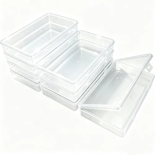 Vista 13 de Goodma 8 contenedores rectangulares vacíos de plástico transparente con tapas con bisagras para objetos pequeños y otros proyectos de manualidades