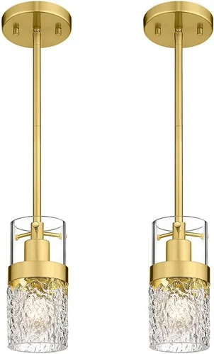 Vista 15 de LMS Lámpara colgante dorada, 1 luz colgante para isla de cocina con vidrio martillado, LMS-171