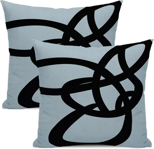 Vista 68 de Fundas de cojín en blanco y negro 16x16 Juego de 2 Fundas de cojín geométricas abstractas de arte moderno de línea Modernas estilo minimalista