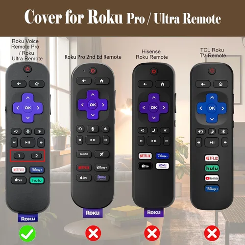 Vista 2 de Paquete de 3 fundas para control remoto de auriculares Roku, cubierta de batería para control remoto Roku Voice Pro, control recargable con conector