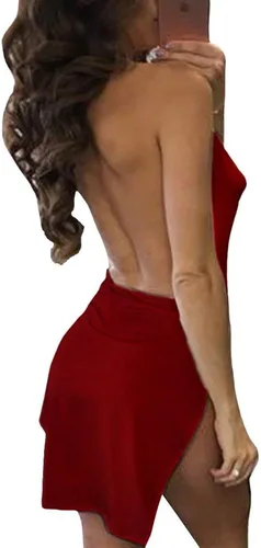 Vista 2 de VANCOL vestido de noche Slit Mini sin espalda Halter cuello en V profundo para mujer