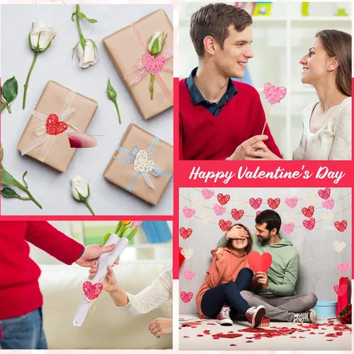 Vista 6 de 24 bolas de ratán en forma de corazón de San Valentín de 2.36 pulgadas, rellenos de tazones de jarrón de corazón, decoración de ratán de mimbre