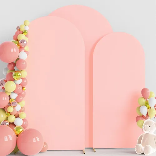 Vista 45 de Wokceer - Juego de 3 fundas de arco para telón de fondo, color beige 6FT,5FT,4FT Spandex Fitted Balloon Arch Cover Round Top Chiara Backdrop Cover