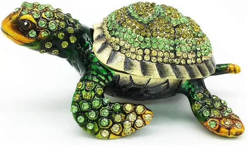 Vista 7 de YU FENG Caja de abalorios de tortuga con figuritas de tortuga cajas de joyería con bisagras
