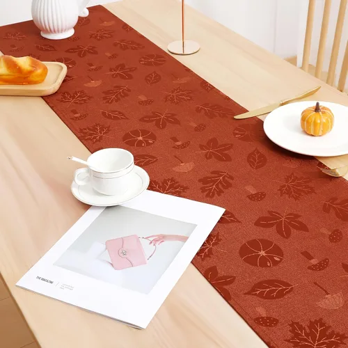 Vista 3 de Moosfor Camino de mesa rectangular de Acción de Gracias de 13 x 72 pulgadas, mantel jacquard impermeable de otoño con calabaza, hongos, manteles