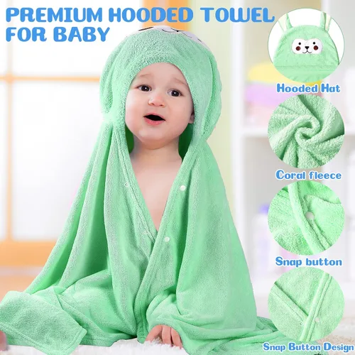 Vista 3 de Kenning Paquete de 4 toallas de baño con capucha de 28 x 55 pulgadas, toallas de baño para niños pequeños con capucha, toalla de baño con capucha