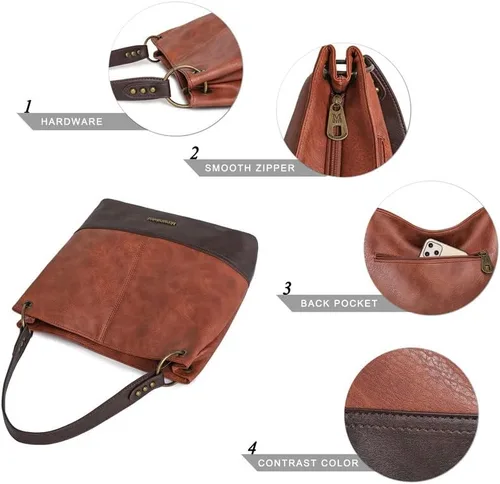 Vista 4 de Montana West Hobo Bag - Bolsos y bolsos para mujer con asa superior con cremallera